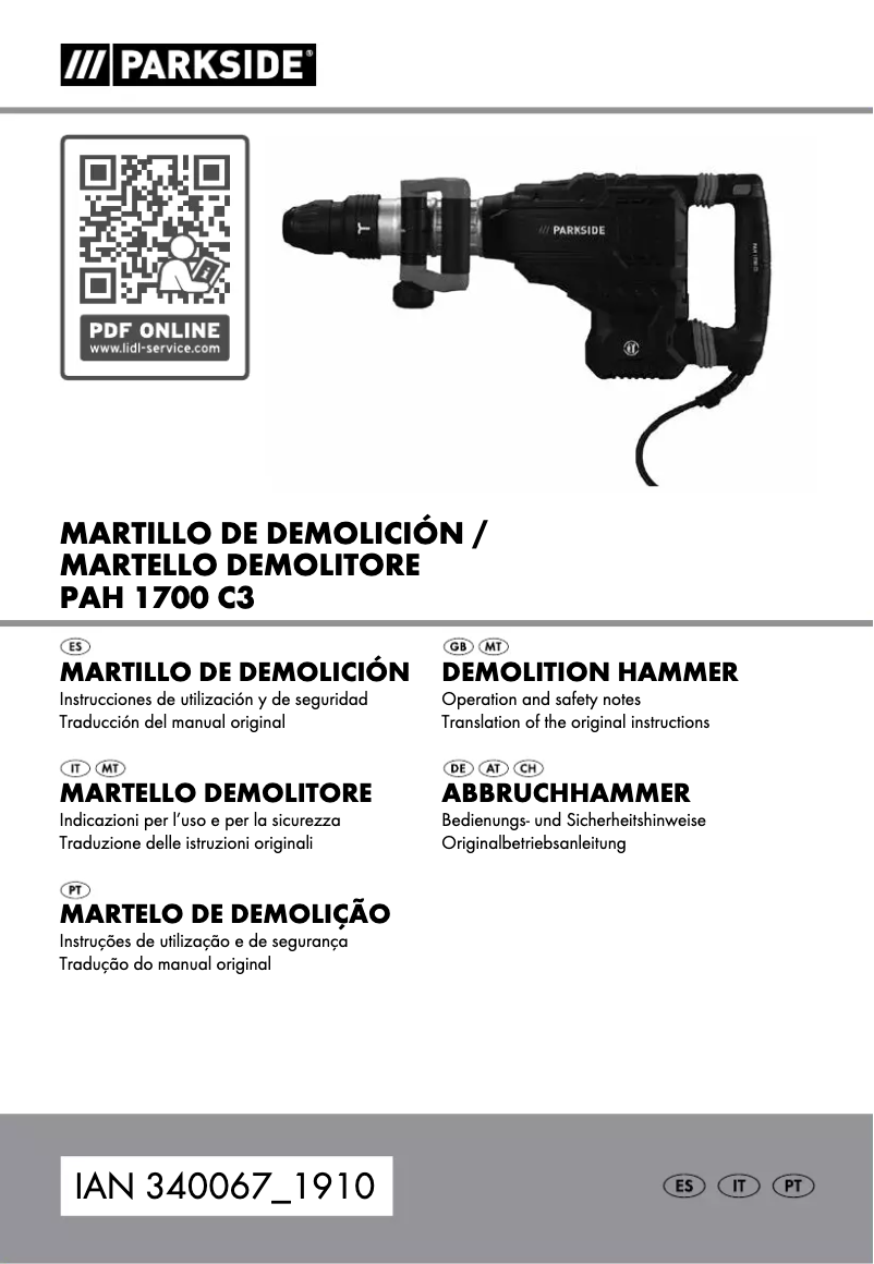 Page n°1 - Manuel utilisateur Parkside PAH 1700 C3