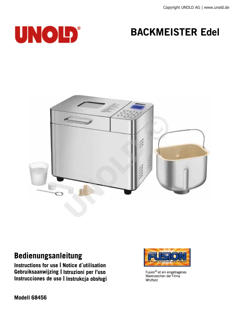 Page 1 de la notice Manuel utilisateur Unold Backmeister Edel 68456
