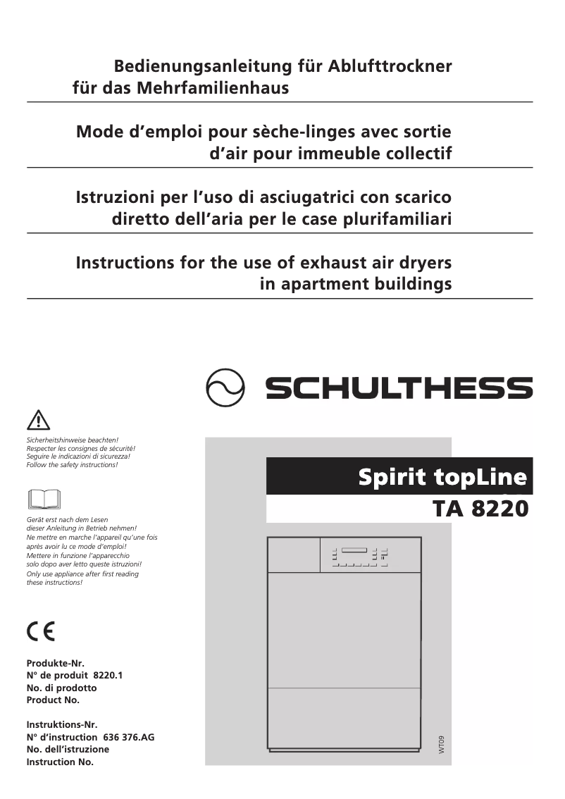 Page n°1 - Manuel utilisateur Schulthess Spirit TopLine TA 8220