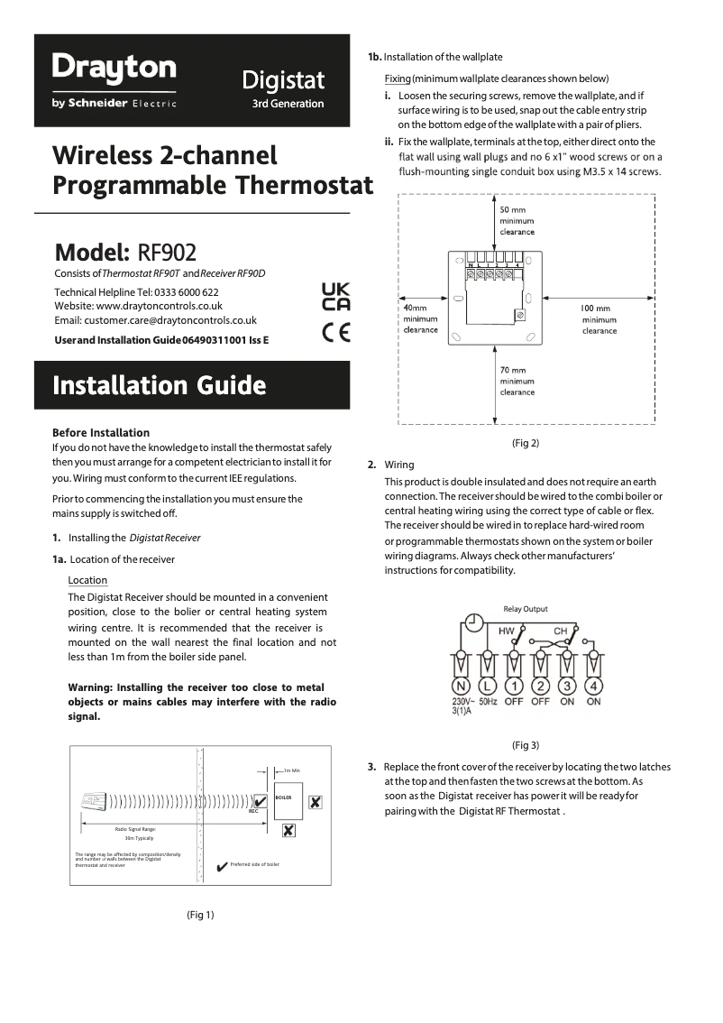 Page 1 de la notice Manuel utilisateur Drayton Digistat RF902