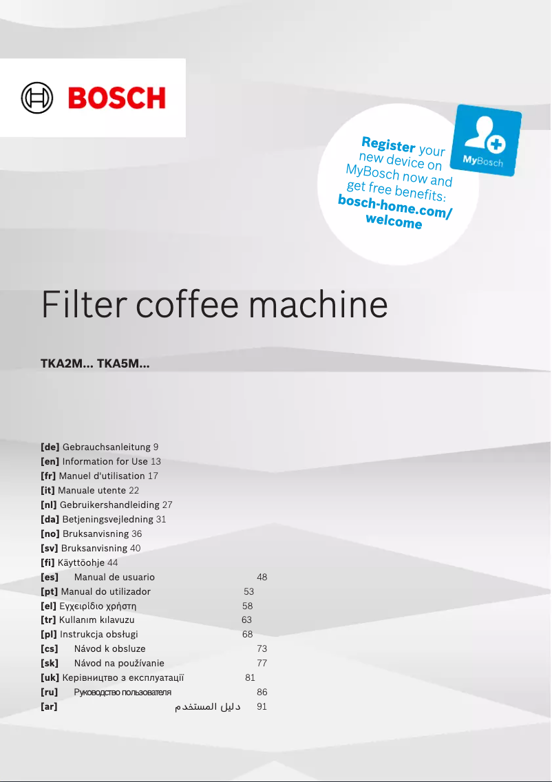 Page 1 de la notice Manuel utilisateur Bosch TKA5M253