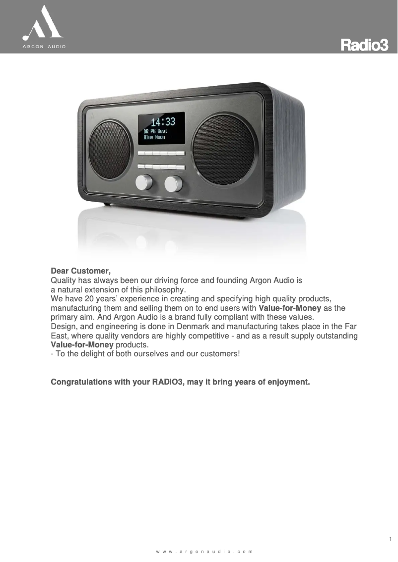 Page 1 de la notice Manuel utilisateur Argon Radio 3