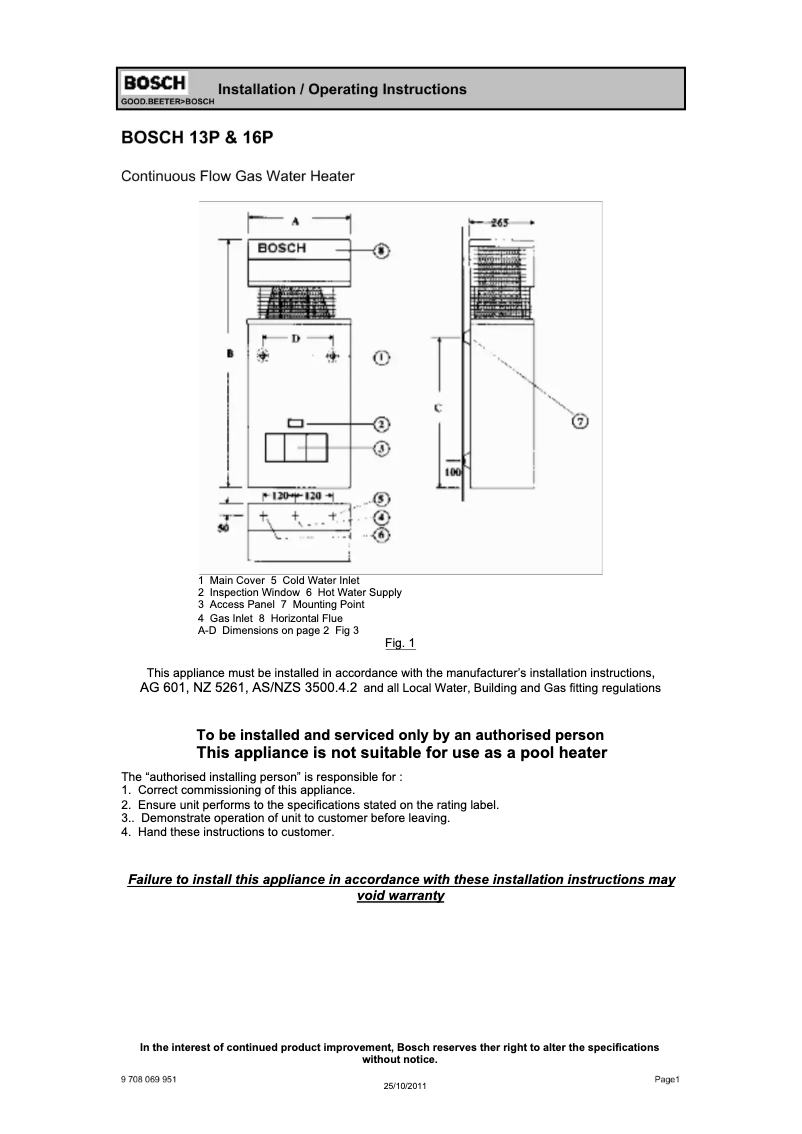 Page 1 de la notice Manuel utilisateur Bosch Pilot Ignition 10P