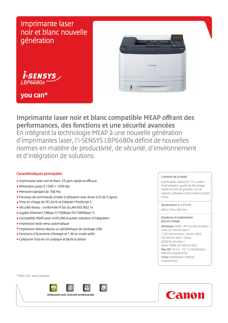 Page 1 de la notice Manuel utilisateur Canon i-Sensys LBP6680dx