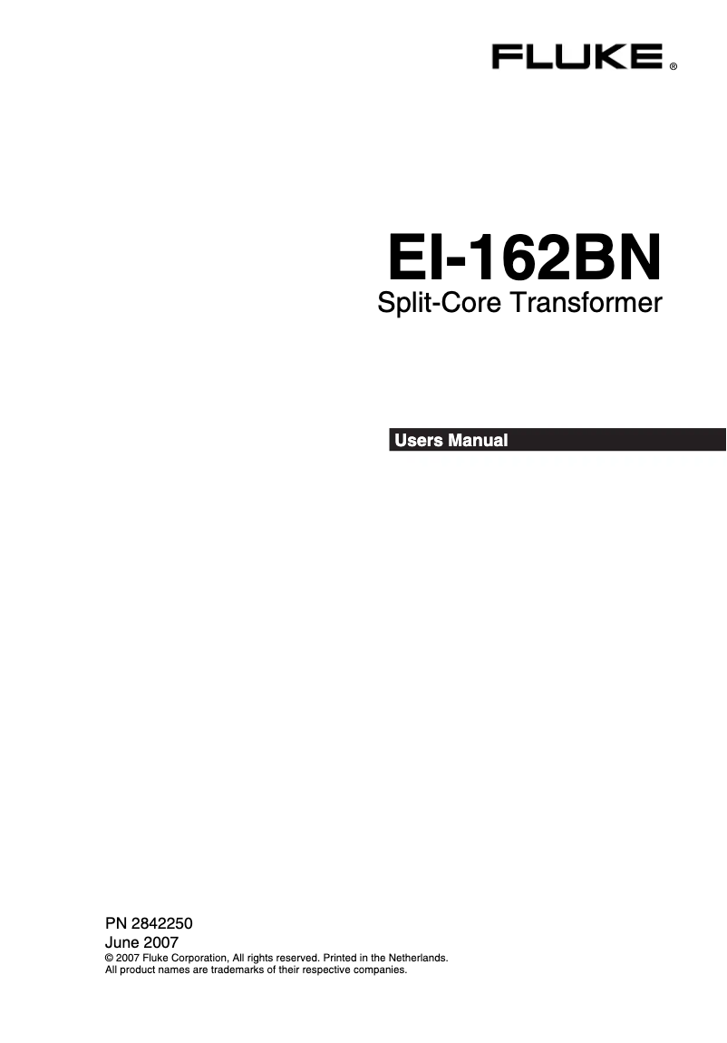 Page 1 de la notice Manuel utilisateur Fluke EI-162BN