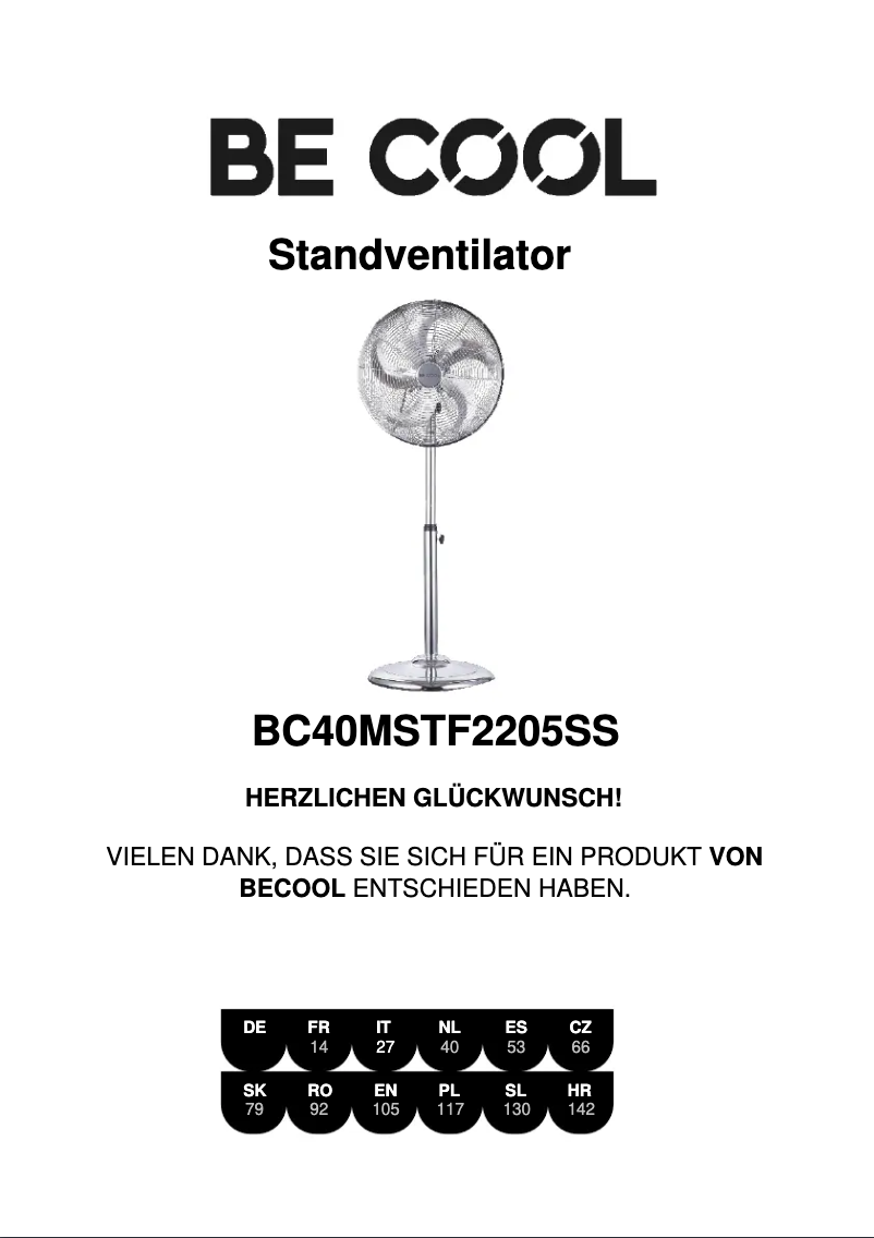 Page 1 de la notice Manuel utilisateur Be Cool BC40MSTF2205SS