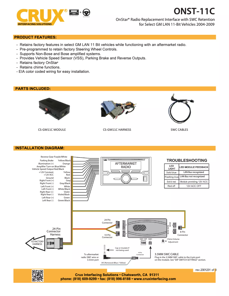 Page 1 de la notice Manuel utilisateur CRUX ONST-11C