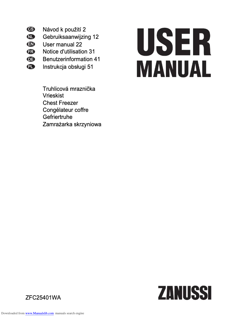 Page 1 de la notice Manuel utilisateur Zanussi ZFC25401WA