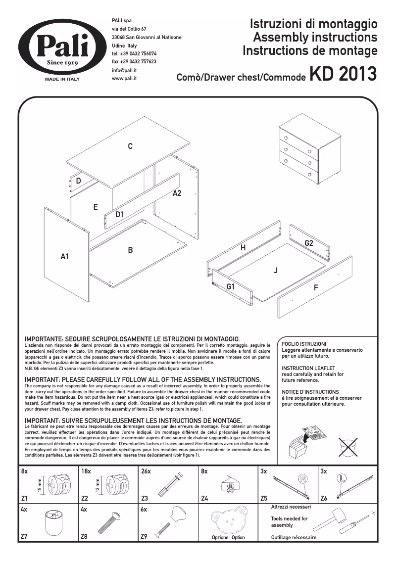 Page 1 de la notice Manuel utilisateur Pali KD 2013