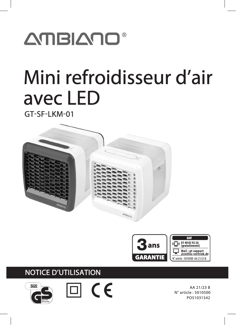 Page 1 de la notice Manuel utilisateur Ambiano GT-SF-LKM-01