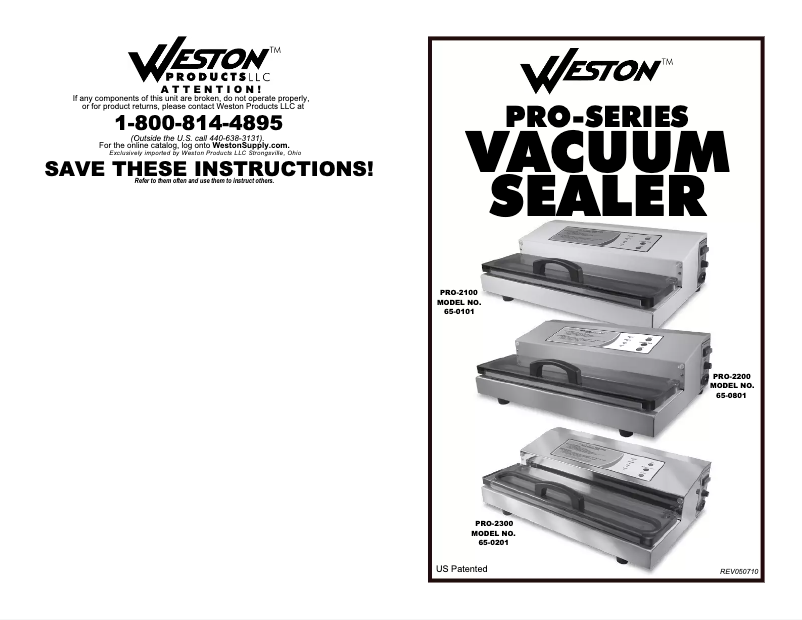 Page 1 de la notice Manuel utilisateur Weston PRO-2200