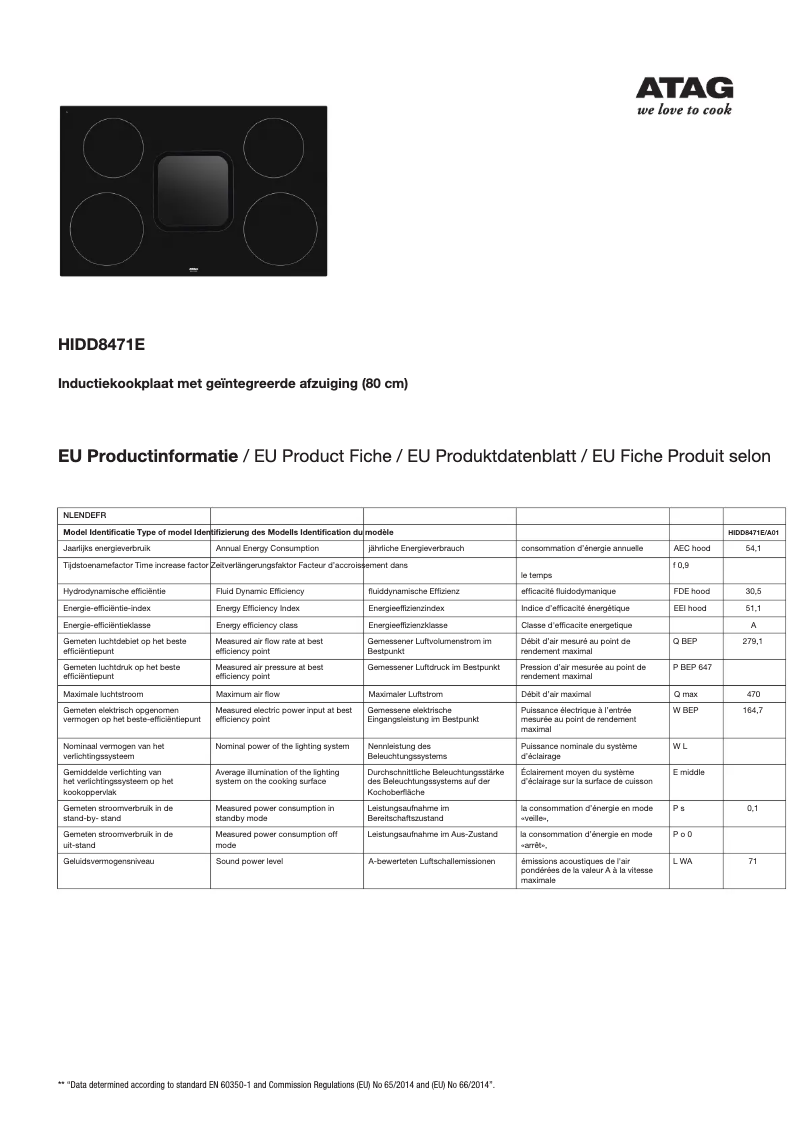 Page n°1 - Fiche technique Atag HIDD8471E