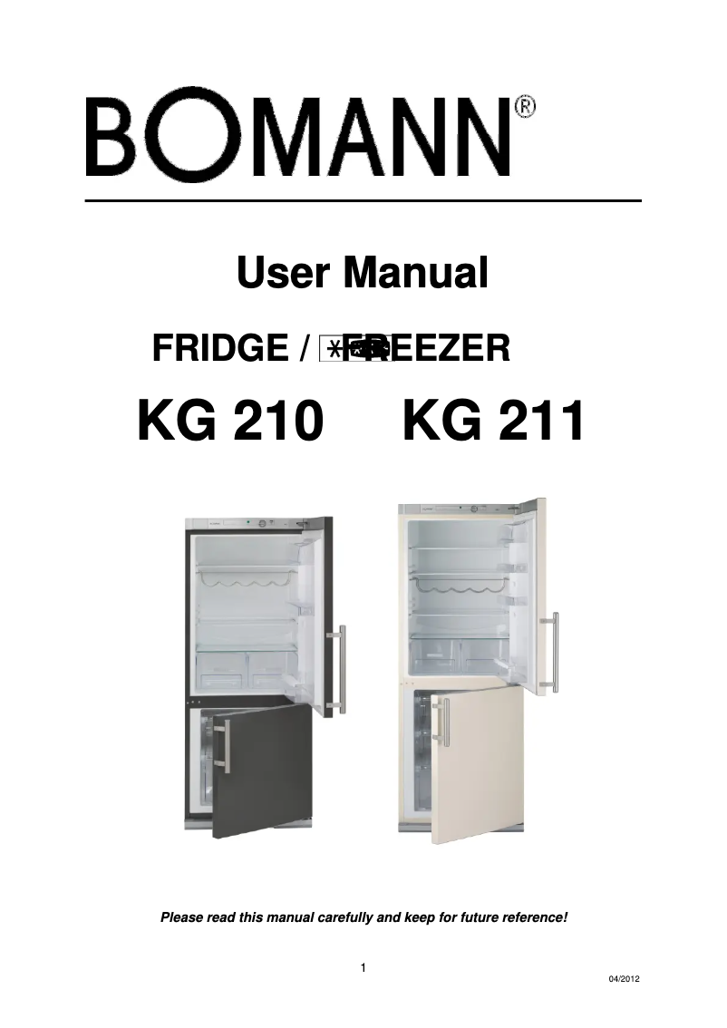 Page 1 de la notice Manuel utilisateur Bomann KG 211