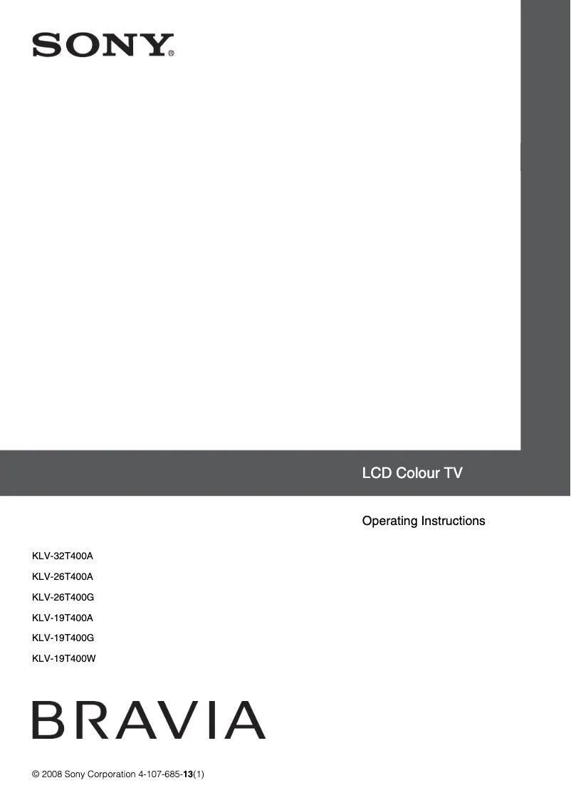 Page 1 de la notice Manuel utilisateur Sony Bravia KLV-32T400A