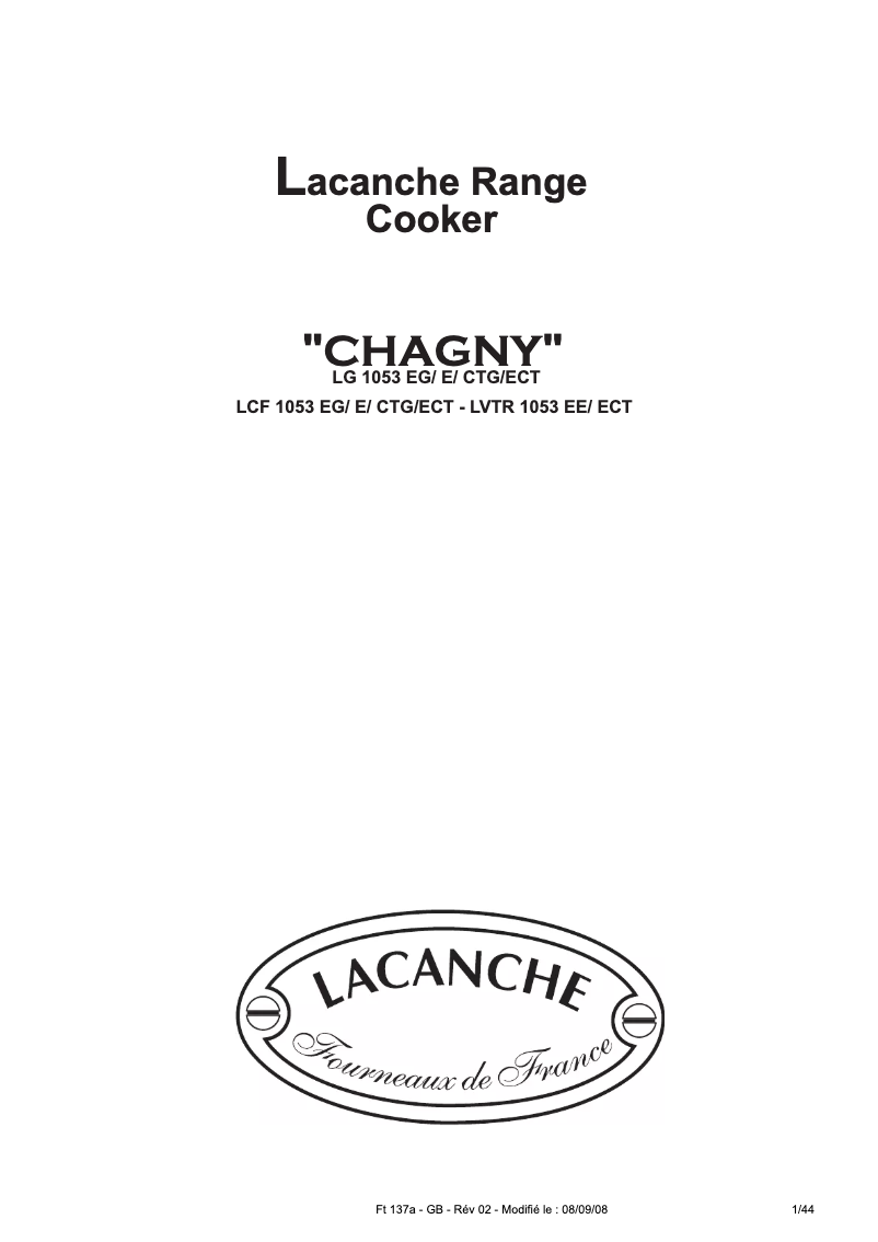 Page n°1 - Manuel utilisateur Lacanche Chagny