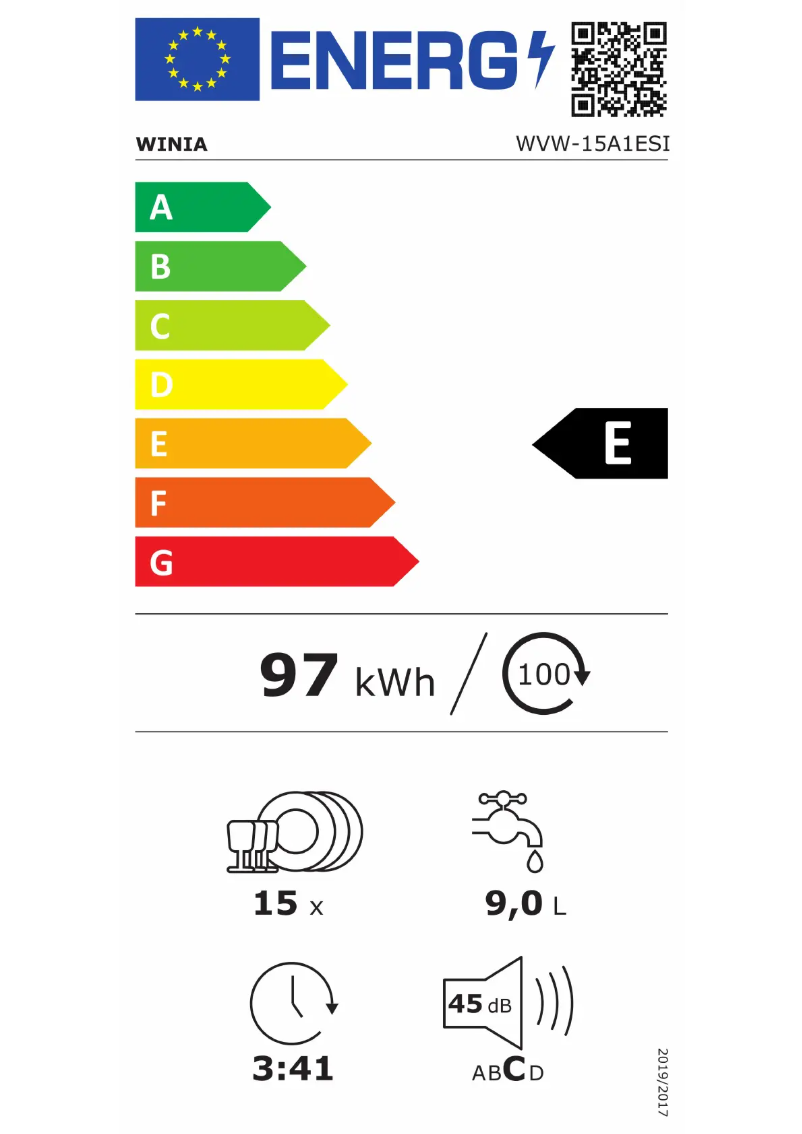 Page n°1 - Label énergétique Winia WVW-15A1ESI