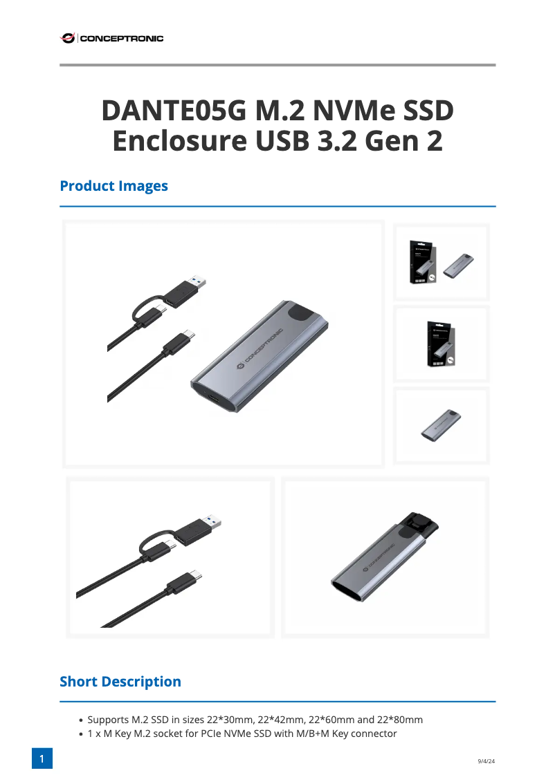 Page 1 de la notice Fiche technique Conceptronic DANTE05G