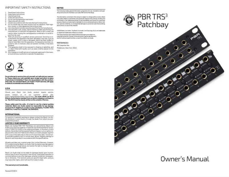 Page n°1 - Manuel utilisateur Black Lion Audio PBR TRS3