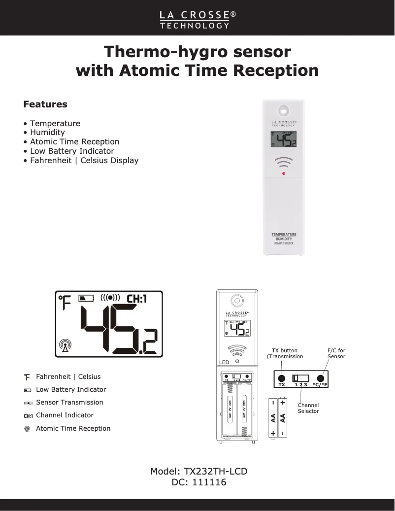Image de la première page du manuel de l'appareil TX232TH-LCD