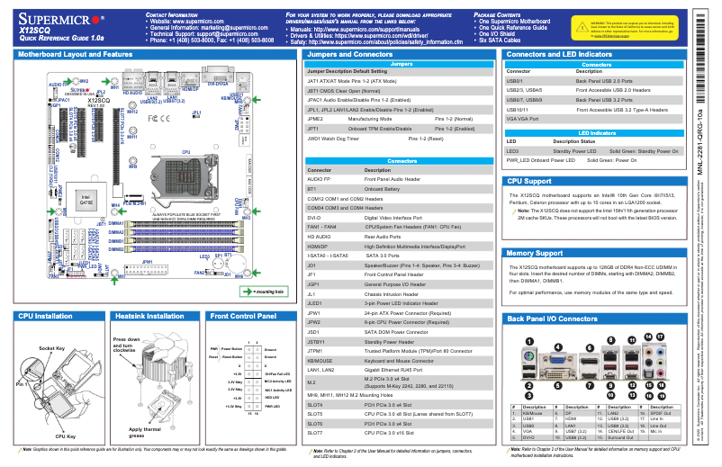Page 1 de la notice Guide de démarrage rapide Supermicro X12SCQ