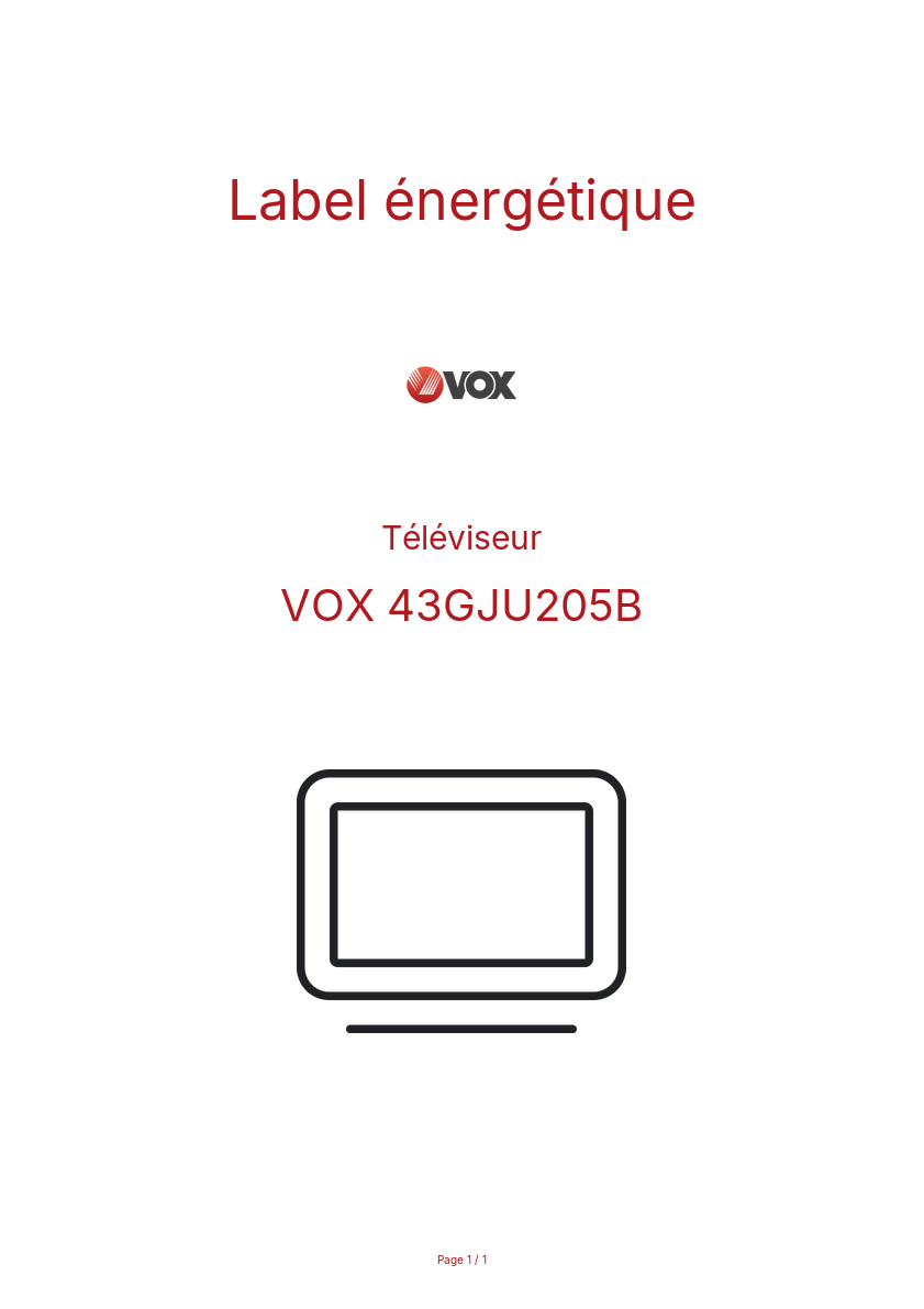 Page n°1 - Label énergétique VOX 43GJU205B