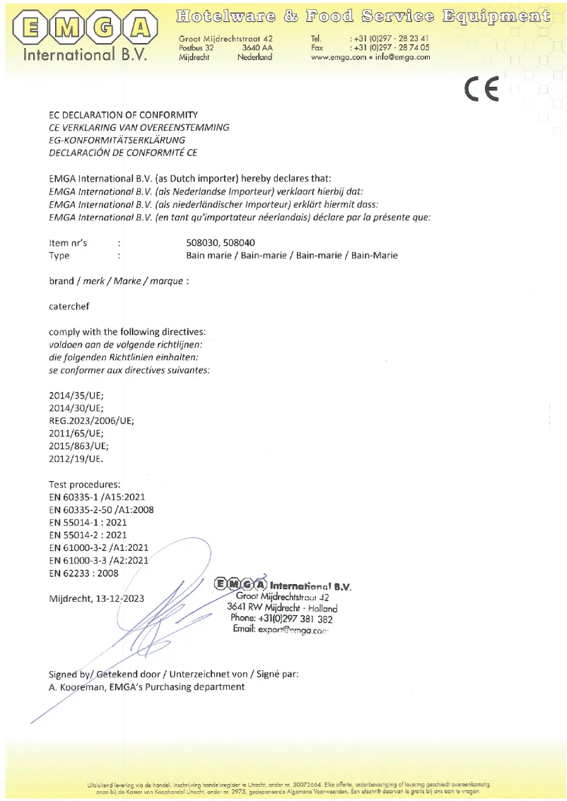 Page n°1 - Manuel utilisateur CaterChef 508030