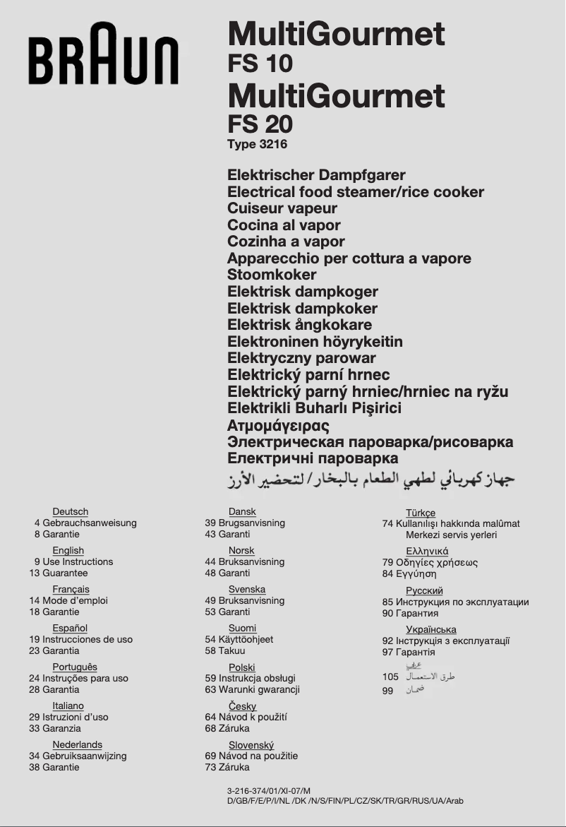 Page 1 de la notice Manuel utilisateur Braun MultiGourmet FS 20