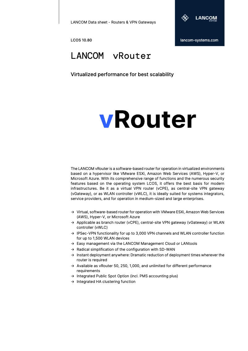 Page n°1 - Fiche technique Lancom vRouter