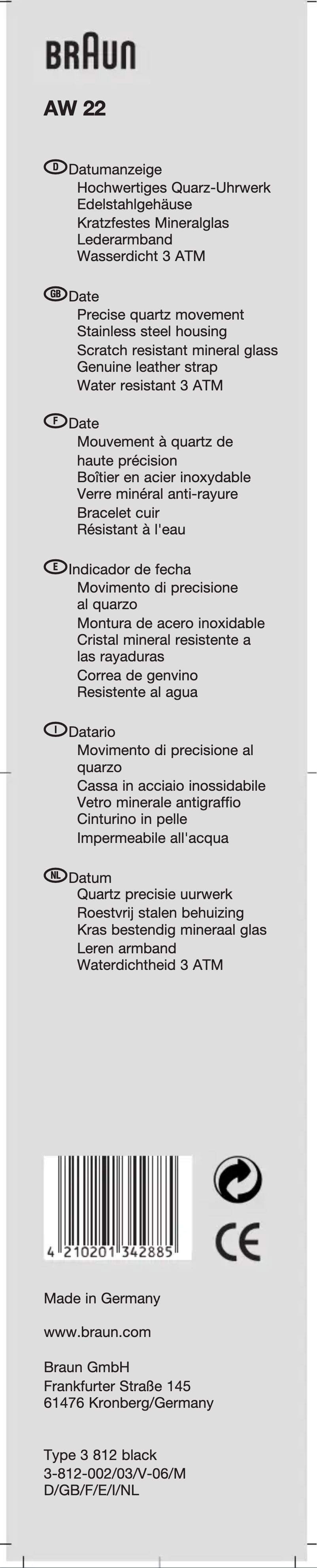 Page 1 de la notice Manuel utilisateur Braun AW22