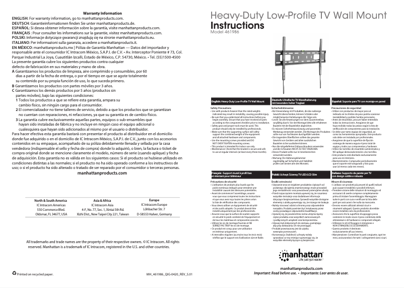 Page 1 de la notice Mode d'emploi Manhattan 461986