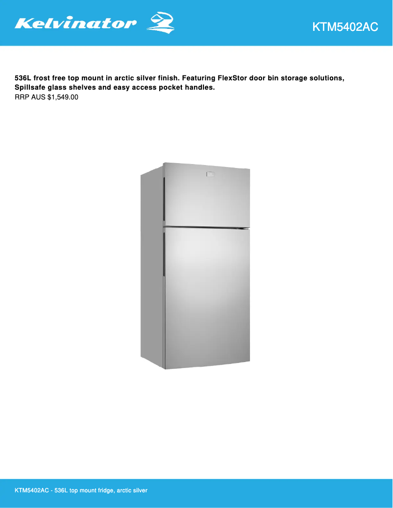 Page 1 de la notice Fiche technique Kelvinator KTM5402AC