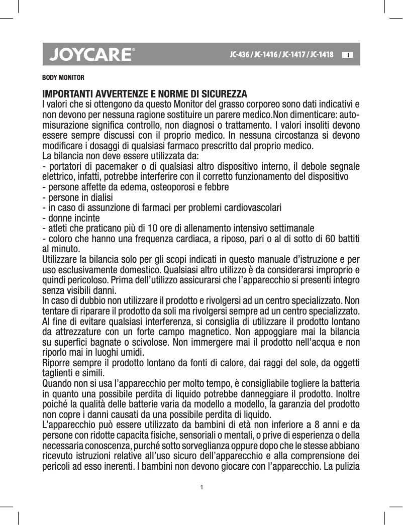 Image de la première page du manuel de l'appareil JC-1418