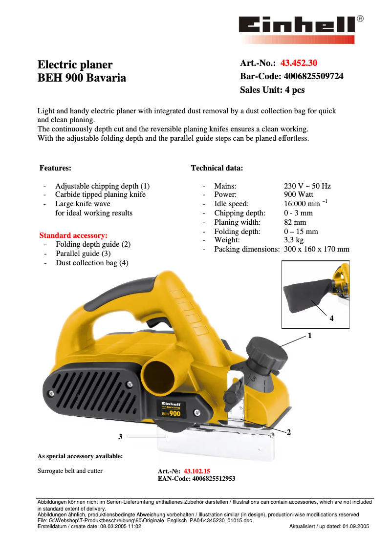 Page n°1 - Manuel utilisateur Bavaria by Einhell BEH 900