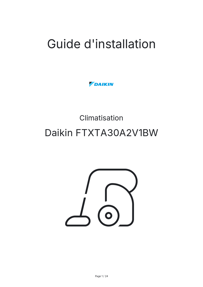 Page n°1 - Guide d'installation Daikin FTXTA30A2V1BW