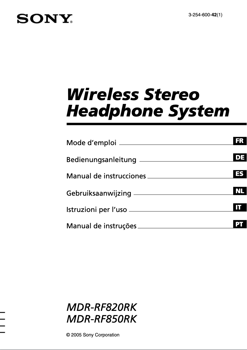 Page n°1 - Manuel utilisateur Sony MDR-RF820RK