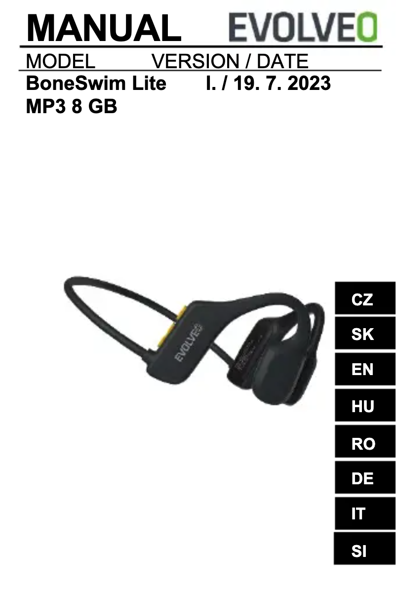 Page 1 de la notice Manuel utilisateur Evolveo BoneSwim Lite MP3 8GB