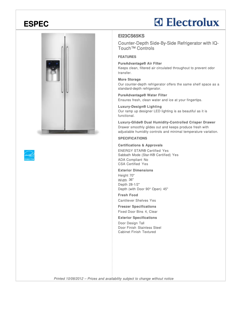 Image de la première page du manuel de l'appareil EI23CS65K