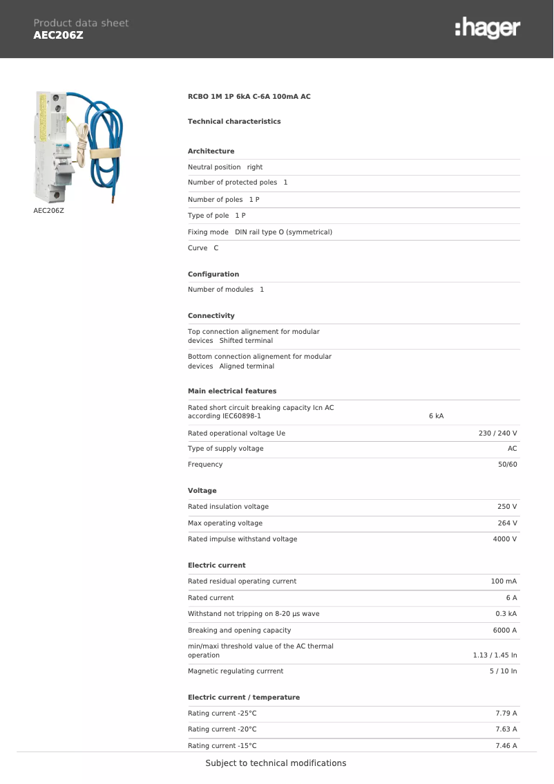 Image de la première page du manuel de l'appareil AEC206Z