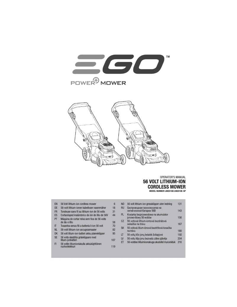 Page n°1 - Manuel utilisateur EGO LM2010E-SP