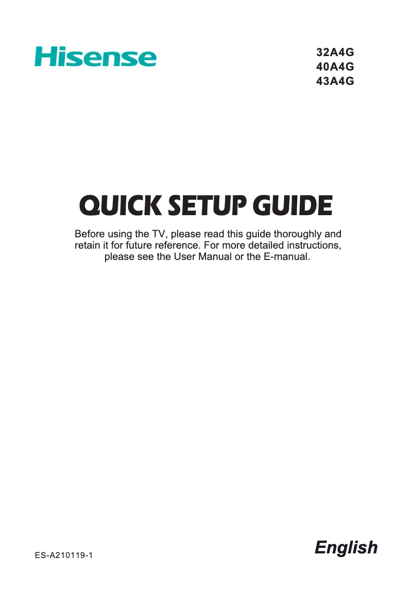Page 1 de la notice Manuel utilisateur Hisense 40A4G