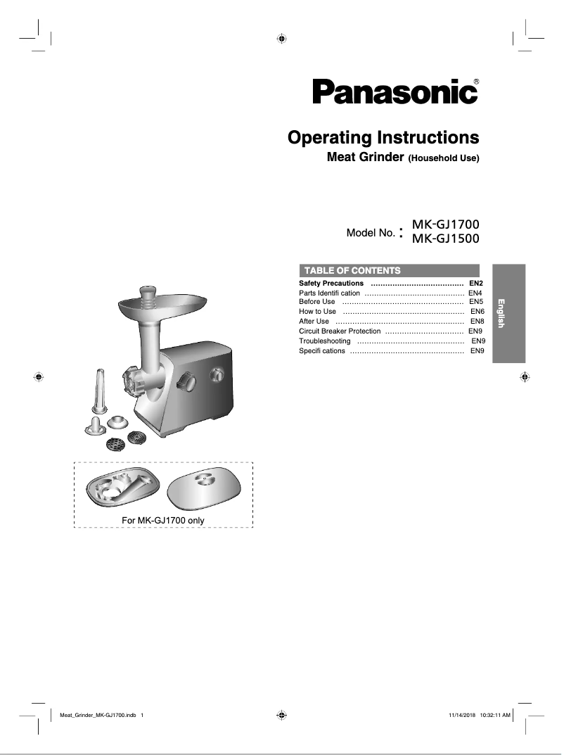 Page 1 de la notice Manuel utilisateur Panasonic MK-GJ1500