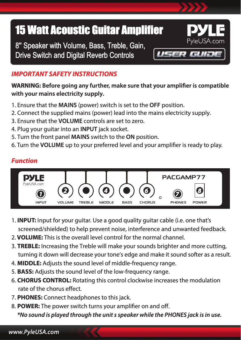 Page 1 de la notice Manuel utilisateur Pyle PACGAMP77