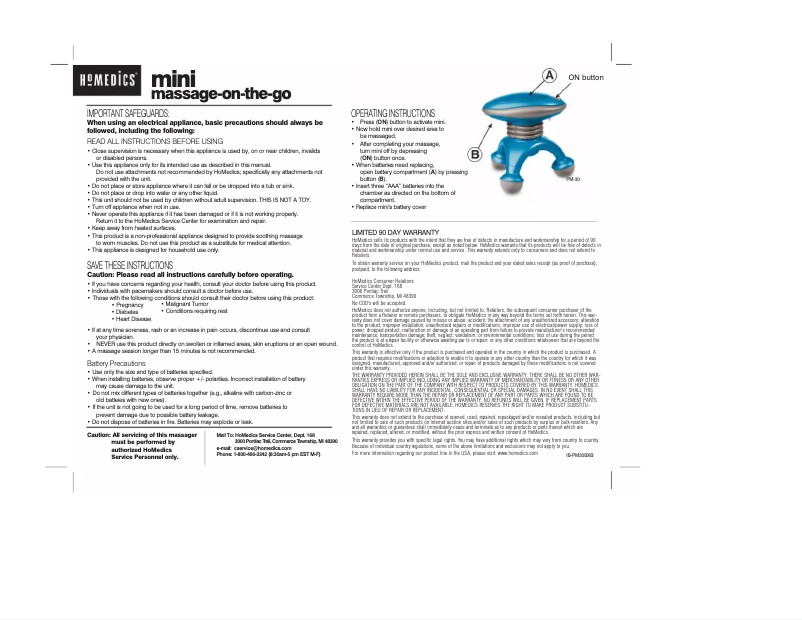 Page n°1 - Manuel utilisateur Homedics PM-30BX
