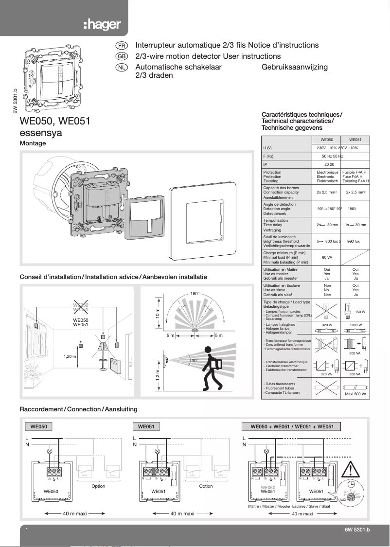 Page n°1 - Manuel utilisateur Hager WE050