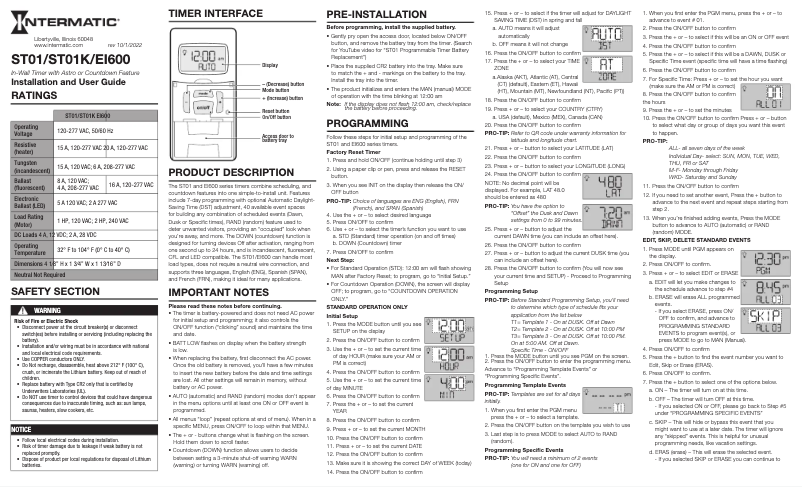Page 1 de la notice Manuel utilisateur Intermatic ST01