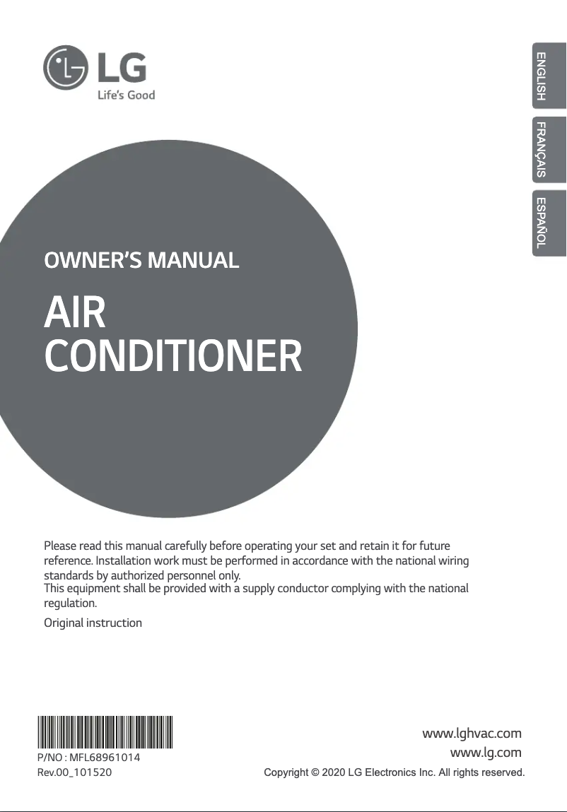 Page 1 de la notice Manuel utilisateur LG ARNU363V2A4