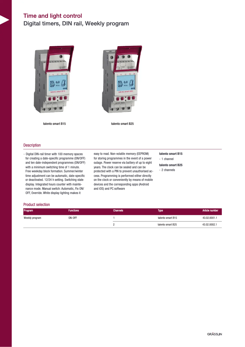 Page 1 de la notice Fiche technique Grässlin talento smart B25