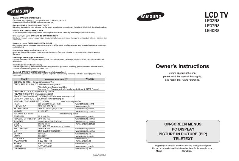 Page n°1 - Manuel utilisateur Samsung LE40R87BD