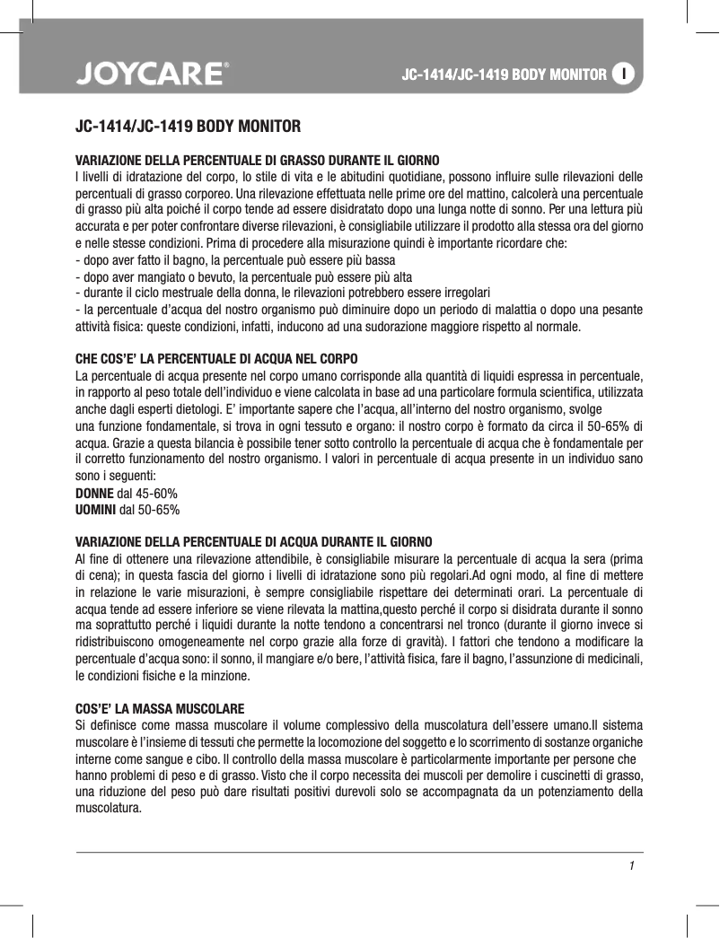 Page 1 de la notice Manuel utilisateur Joycare JC-1419