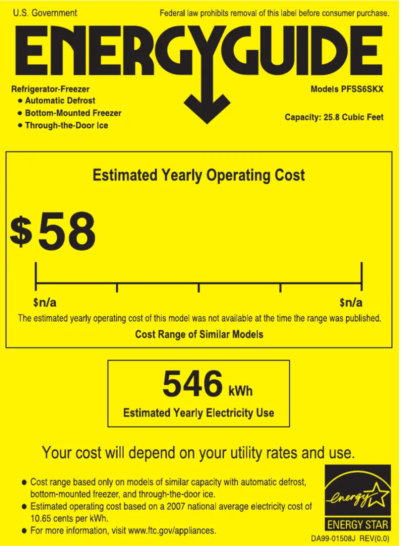 Page 1 de la notice Label énergétique GE Profile PFSS6SKXSS